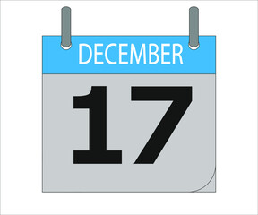 December 17th. Calendar icon. Date day of the month Sunday, Monday, Tuesday, Wednesday, Thursday, Friday, Saturday and Holidays