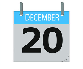 December 20th. Calendar icon. Date day of the month Sunday, Monday, Tuesday, Wednesday, Thursday, Friday, Saturday and Holidays