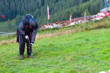 Paraglider before the flight in Austrian Alps