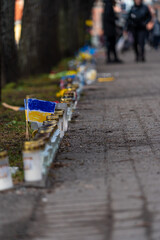 Candles, posters and flags in support of Ukraine. War in Ukraine. Russian attack on Ukraine (1229)