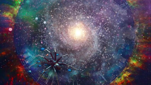 Spider in space. Animated video