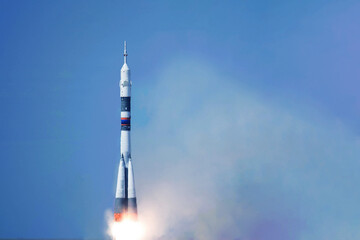 Rocket launch into space. Elements of this image furnished by NASA