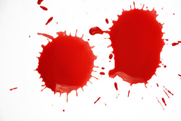 Fototapeta na wymiar red blood drops isolated on white background. Blood Drops and splashes. Can be used on halloween design, medical, healthcare