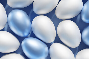 3d render of blue and white Easter eggs banner on a blue background
