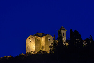 The parish church of Castelvecchio di Compito, Lucca, Italy, in the twilight light