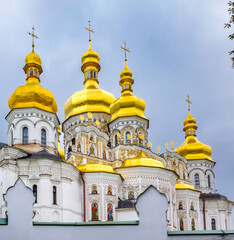 Fototapeta na wymiar Golden domes of the backside of St. Michael's Cathedral in Kiev