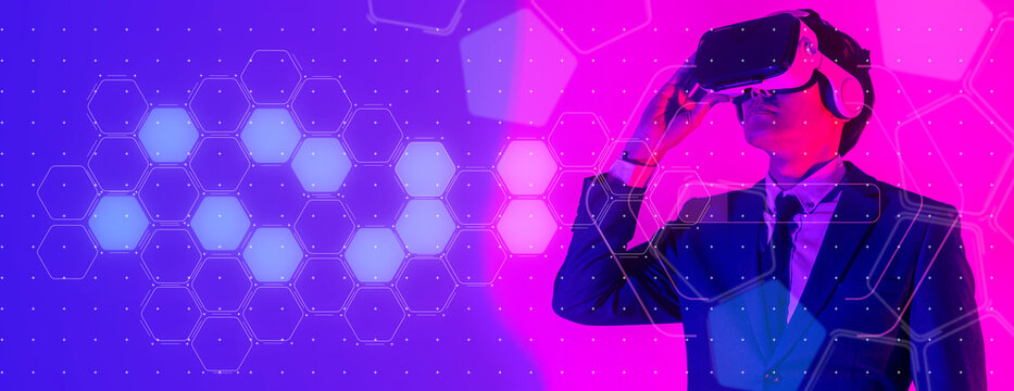 Metaverse VR virtual reality business meeting conference, future innovation augmented reality, hologram, mixed reality virtual office ,3D online meeting presentation platform technology