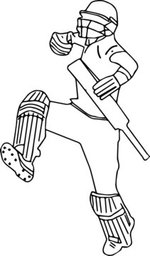Line art sketch of cricket batsman doing century celebration, Outline sketch of Batsman