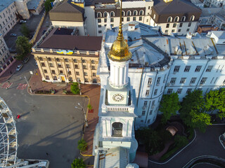 Kyiv, Ukraine. Church of the Holy Great Martyr Catherine, Kontraktova Square. Aerial drone view. - 490910312