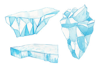 Iceberg. Watercolor illustration. Illustration for design. Polar set. Colllection.