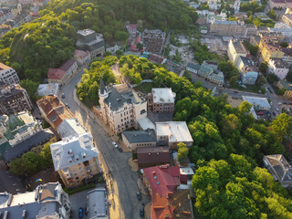 Kyiv, Ukraine. Andrew's Descent historcal old street. Aerial drone view. - 490910336