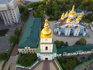 Kyiv, Ukraine. St. Michael's Golden-Domed Monastery in Kiev. Aerial drone view. - 490910339