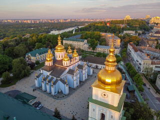 Kyiv, Ukraine. St. Michael's Golden-Domed Monastery in Kiev. Aerial drone view. - 490910350