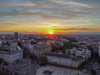 Kiev, Ukraine. Sunset over Kiev. Aerial drone view. - 490910358