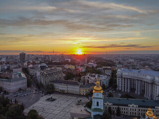 Kiev, Ukraine. Sunset over Kiev. Aerial drone view. - 490910360