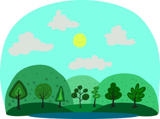 landscape with trees and clouds