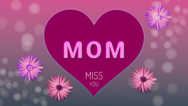Happy Mother's Day. Mom, I love you typography illustration. Flower with calligraphy poster design. Mom greeting card with darker pink color light gradient background.