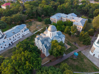 Chernigov, Ukraine. View of the Borisoglebsky Cathedral. Aerial drone view. - 490911126