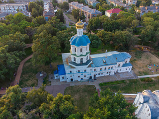 Chernigov, Ukraine. View to building of Chernihiv Collegium in Chernihiv. Aerial drone view. - 490911141