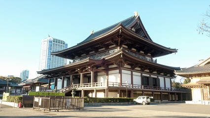 Historical temple around park in Tokyo Japan