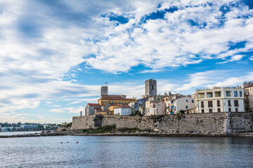 The old city view from La Gravette beach, Antibes, France

