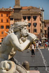 Rome, Italy - June 2000: Stone fountain in the city center