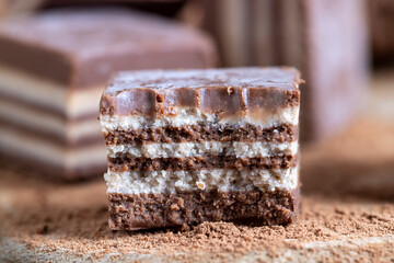 multi-layered sweets made of cream and chocolate layers