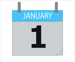 January 1th. Calendar icon. Date day of the month Sunday, Monday, Tuesday, Wednesday, Thursday, Friday, Saturday and Holidays