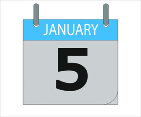 January 5th. Calendar icon. Date day of the month Sunday, Monday, Tuesday, Wednesday, Thursday, Friday, Saturday and Holidays