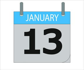 January 13th. Calendar icon. Date day of the month Sunday, Monday, Tuesday, Wednesday, Thursday, Friday, Saturday and Holidays