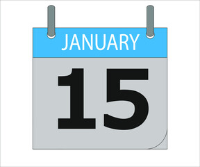 January 15th. Calendar icon. Date day of the month Sunday, Monday, Tuesday, Wednesday, Thursday, Friday, Saturday and Holidays