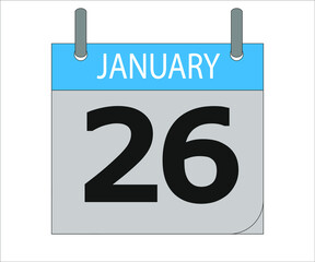 January 26th. Calendar icon. Date day of the month Sunday, Monday, Tuesday, Wednesday, Thursday, Friday, Saturday and Holidays
