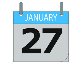 January 27th. Calendar icon. Date day of the month Sunday, Monday, Tuesday, Wednesday, Thursday, Friday, Saturday and Holidays
