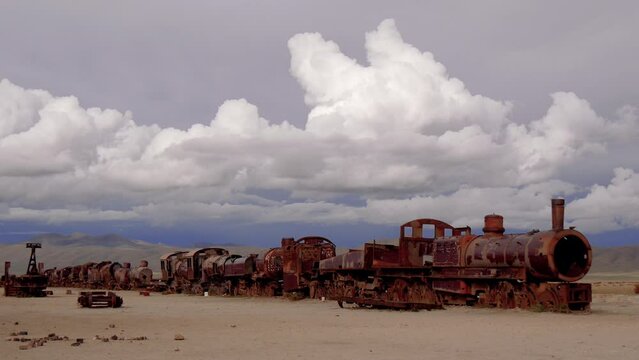Old Rusty Abandoned Train At A Scrap Metal Dump
