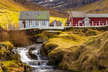 Fototapeta na wymiar View of the Kunoy on Kalsoy island. Faroe Island.