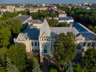 Fototapeta na wymiar Chernihiv Regional Universal Scientific Library named after V.G. Korolenko. Aerial drone view. Chernigov, Ukraine.