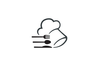 creative chef hat utensils logo design symbol vector illustration