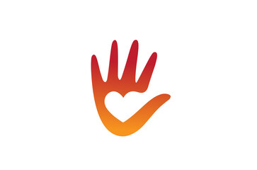 Creative Abstract Human Palm Heart Inside Logo Design Vector Symbol Illustration