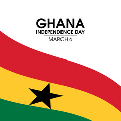 Ghana Independence Day vector. Waving flag of Ghana vector isolated on a white background. Official state holiday in Ghana, March 6. Important day