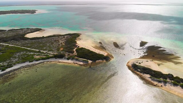 High aerial view of remote tropical Pacific atoll