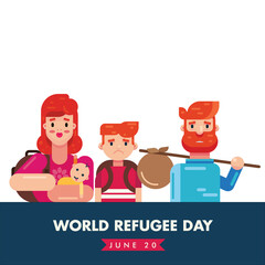 World Refugee Day 20 June with family cartoon illustration vector poster template