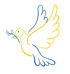 dove symbol of peace for Ukraine. Ukrainian flag