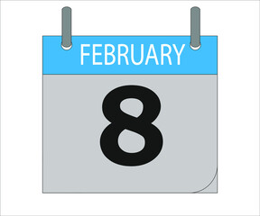 February 8th. Calendar icon. Date day of the month Sunday, Monday, Tuesday, Wednesday, Thursday, Friday, Saturday and Holidays