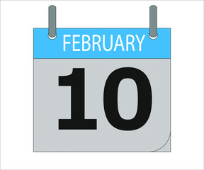 February 10th. Calendar icon. Date day of the month Sunday, Monday, Tuesday, Wednesday, Thursday, Friday, Saturday and Holidays