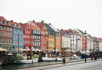 Streets of Copenhagen, Denmark. Houses and streets of Copenhagen. City landscape. Traditional architecture in Copenhagen, Denmark. colorful houses on the famous Nyhavn street