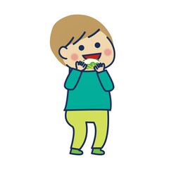 柏餅食べる男の子　右向き