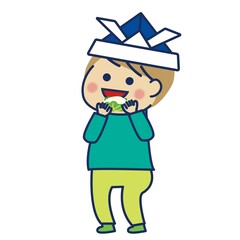 柏餅食べる男の子　左向き
