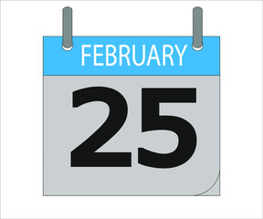 February 25th. Calendar icon. Date day of the month Sunday, Monday, Tuesday, Wednesday, Thursday, Friday, Saturday and Holidays