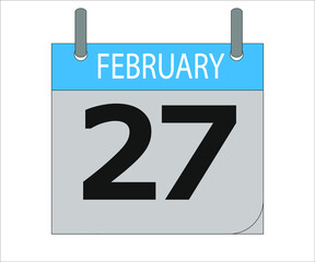 February 27th. Calendar icon. Date day of the month Sunday, Monday, Tuesday, Wednesday, Thursday, Friday, Saturday and Holidays