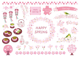 春、桜のお花見イラストセット